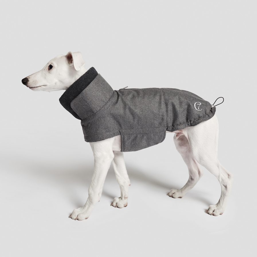Brooklyn Hundefrakke-Grå Flannel-Cloud7-vist på hvid hund