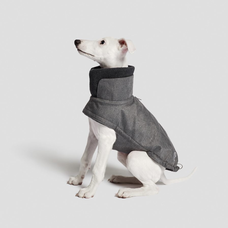 Brooklyn Hundefrakke-Grå Flannel-Cloud7-vist på siddende hund