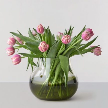 Flowervaseno23-Mossgreen-ROCollection-vist med tulipaner